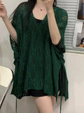 Zingj V-Collar Hollowed-Out Short-Sleeved Sweater Women's Wear Thin Style Design Unique Chic Loose