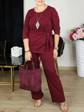 Women's Clothing Spring And Autumn Loose Large-Size Round-Neck Strapped Trousers Casual Fashion Two
