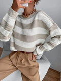 Autumn And Winter New Personality Hit Color Knitted Shirt Color Stripe Loose