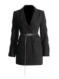 Zingj Spring New Fashion Temperament Hollow Out Design Sense Water Diamond Sleeve Pearl Belt Show Thin Suit Jacket