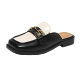 And Autumn New Bag Head Half Slippers Female British Style French Style Metal Outside Wearing A Foot Pedal Muller Shoes Large-Size