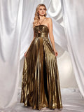 Women's Clothing Hanging Neck Dress Sexy Evening Dress Forked Sleeveless Gold Showback