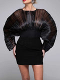 Fashion Temperament Dress Women 2025 Spring New Trend Wind-Collar Mesh Splicing Design