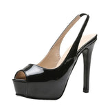 And Summer New Fine Heel 12.5Cm Sandals Paint Leather Bright Noodles Nightclub Large-Size Fish Mouth Fashion Sandals