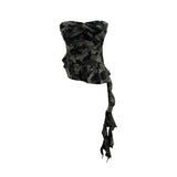 Camouflage Brat Vest Female Niche Irregular Ribbon Hole Babes Y2k Sleeveless Top