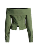 Street Coat Autumn 2025 New One-Word Lapel Zipper Stitching Design Sense Short Jacket