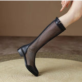 New Spring And Summer Boots Women's Thick Heel Net Boots Hollow Sandals Summer Breathable Thin Mesh Long