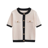 Single! New Women's Fashion Leisure Collar Short Sleeve Single Buckle Knitted Shirt