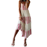 Spot 2025 Summer New Women's Fashion Striped Print V-Neck Sleeveless Medium Long