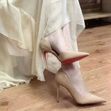 Leather Side Empty Red Shoes Fine Black High Heels 2025 Spring And Autumn New Sexy Thin Professional Commute Single