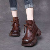 Head-Level Kraft Handmade Pine Cake Boots Women Autumn And Winter New Naked Boots Thick And Square Head Martin