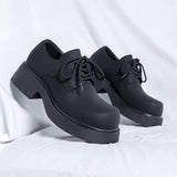 Zingj Sole Single Shoes Men Spring And Autumn Round Head Tie With Heel Cake Men's Shoes Work Black Small Leather Shoes