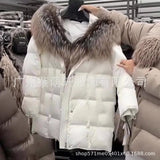 New High-End Fur Big Fox Wool Cotton Silver Fox Down Jacket Warm Hooded Coat