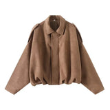 And Autumn New Women's Velvet Texture Collar Pilot Long Sleeve Short Jacket
