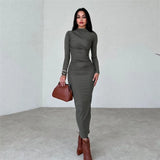 Spring And Autumn New High-Senior Sensing Solid Color Temperament Long-Singed-Up Dress