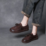 Layer Of Cow Leather Hand-Retro Single Shoe Women 2025 Spring New Comfortable Soft-Soled Casual Shoes Round Leather Women's