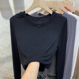 Zingj Quality Cotton Round Neck Long Sleeve T-Shirt Women's Slim Slim 2024 New Pure Color Korean Pure Cotton Bottom Shirt