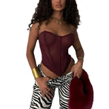 Women's Street Babes Fish Bone Girded Thoracic Sexy Mesh Strand Short Top