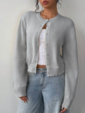 And Winter Sweater Women's Fashion Thin Round-Neck Long Sleeve Button Short Loose Cardigan Top
