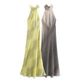2025 New Women's Fashion Casual Silk Satin Texture Striped Dress