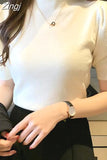 Short Sleeve Solid Summer 2023 New Tank Top Women Knitwear Half High Collar Spring Bottoming Shirt Thin Knit Vest