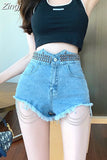 High Waist Tassel Denim Shorts For Women Summer Blue Rivets Short Jeans 2023 Summer Sexy Hot Jeans Shorts Woman