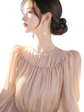Design Temperament Wood Ear Top Lady 2025 Spring Super Beautiful Waist Chiffon
