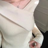 Comfortable Gentle Thin Fashion Temperament Gray Purple V Collar Knitted Knitted Shirt Niche