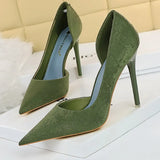 Shoes Red Green Black Woman Pumps Metal Square Buckle Women Heels Sexy Banquet Shoes Pointed Toe Stiletto Plus Size