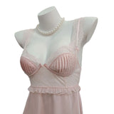 Lust Lace Spliced Silk Beauty Sling Pyjamas Women Autumn Folded Lace Cup Pyjabs Porcede Thin