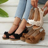 Flowers High-Heeled Cool Slippers Women 2025 Summer New Fashion Coarse And Buckle With Cold Slippers
