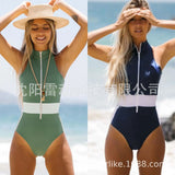 Solid Color Splicing Zipper Sleeveless Swimsuit Women 2025 New Swimsuit