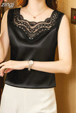 Blouse Womens Tops 2023 Spring Summer Fashion Tank Tops Hollow Lace Blouses OL Ladies Tops Basic Female Clothing Silk