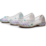 Zingj Shoes Low Heel Root Embroidered Cloth Shoes Bright Silk Quilting 2023 Summer With Fairy Gauze Skirt