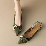 Vintage Metal Buckle Flat Shoes Women's Spring / Summer 2025 Baotou Head Sandals Soft Leather Pointed Temperament Shallow Mouth
