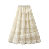 Heavy Industry Lace Cake Skirt Long Skirt Sweet Wind High Waist Wood Ear Net Yarn Skirt