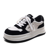 Time 99] Head Layer Kraft Casual Board Shoes Women With Thick Soles To Increase Black And White Panda Single