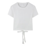Zingj T-Shirt Women's Clothes 2024 Summer New Hot Girl Show Back Bow Leakage Back Short Design Sense Top
