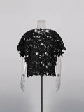 Temperament Hollow Short-Sleeved Collar Top 2025 Autumn New High-End Fashion Loose Shirt