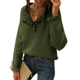And Autumn 2025 New Women's Knitted Top Casual Long-Sleeved Button-Lace Cloth Cloth