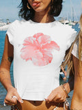 New Flower Print Short-Sleeved T-Shirt Girl Sexy Hottie Breathable