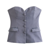 Women's Clothing 2025 Summer Pocket Ornaments Bare Backsed Slings Waistcoat Women