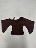 New Retro Stripe Shoulder Horn Sleeve T-Shirt Hottie Beaded Neck Small Repair