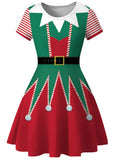 Print Women Christmas Dress Short Sleeve High Waist Big Swing Vintage Xmas Party Sundress Casual Robe