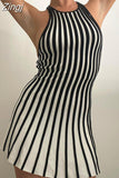 Vintage Striped Short Mini Dress 2023 Chic Women Sleeveless Tank Dress Club Party Outfits Streetwear Female