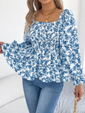 Spring And Summer Leisure Collar Horn Sleeves Chopped Flower Chiffie Holiday Tops Women's
