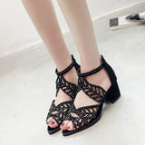 Mouth Sandals Women's Shoes Summer New Temperament Harajuku Hollow Coarse Back Zipper Large-Size High