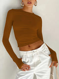 Women's Clothing 2025 Spring Women's New T-Shirt Fashion Solid Color Round Collar Shirt Top