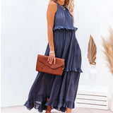 Summer New Holiday Wind Lotus Leaf Side Long Dress Swing Flowing Beach Dress