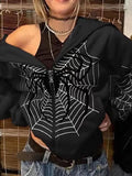 Spider Print Zip-Up Hoodie- Outfit